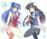  bad_id bad_pixiv_id black_eyes black_hair blue_hair china_dress chinese_clothes double_bun dress ebii hairband kuonji_ukyou long_hair multiple_girls pantyhose purple_eyes ranma_1/2 shampoo_(ranma_1/2) spatula 