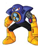  airman blue boots cannon capcom fan machine male mechanical mega_man_(series) megaman natsumemetalsonic plain_background ranged_weapon red_eyes robot solo video_games weapon white_background yellow 