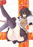  ass bad_id bad_pixiv_id black_hair black_skirt breasts dress hat huge_breasts legs_up looking_at_viewer miniskirt open_mouth panties pleated_skirt red_eyes shameimaru_aya short_hair skirt solo thighhighs toono_yayoi touhou underwear 