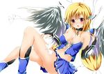  angel_wings artist_request astraea blonde_hair blush breasts cleavage red_eyes skirt solo sora_no_otoshimono wings 