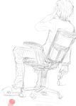 apple apple_inc. bad_id bad_pixiv_id bill_gates chair commentary_request eyewear_removed facepalm food from_behind fruit glasses greyscale male_focus microsoft monochrome office_chair rerere sitting sketch slippers spot_color steve_jobs 