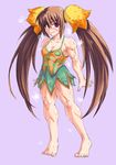  1girl barefoot breasts brown_hair buchou_chinke character_request feet long_hair looking_at_viewer luminous_arc muscle muscular_female odor potpourri(luminous_arc_2) potpourri_(luminous_arc) purple_eyes shd small_breasts smell smile solo standing sweat toes twintails 