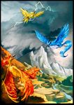  ambiguous_gender articuno avian bird dark_sky epic fire flying ice kimbo-demonica legendary_pok&#233;mon lightning moltres mountain mountains nintendo no_humans pok&#233;mon pokemon video_games zapdos 