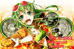  breasts goggles goggles_on_head green_eyes green_hair gumi headphones jacket medium_breasts megpoid_(vocaloid3) nou open_mouth short_hair smile solo suspenders underboob vocaloid 