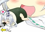  1girl cannibalism directional_arrow food giantess hat heart in_food japanese_clothes kariginu loop makizushi minigirl mononobe_no_futo recursion silver_hair smile spoken_heart sushi tate_eboshi touhou vore 