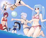  2boys 5girls ahoge ball beach bikini black_hair blue_eyes blush brown_hair character_request eyes_closed glasses gloves goggles jump jumping k' king_of_fighters long_hair multiple_boys multiple_girls orange_eyes orange_hair ponytail red_eyes red_hair short_hair silver_hair swimsuit twintails water weapon whip 