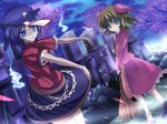  animal_ears bad_id bad_pixiv_id beret black_skirt blue_eyes blue_hair broom cherry_blossoms dress ghost grave graveyard green_eyes green_hair hat highres jiangshi kasodani_kyouko marionette_(excle) miniskirt miyako_yoshika multiple_girls ofuda outstretched_arms petals pink_dress shirt skirt tongue tongue_out touhou tree zombie_pose 