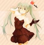  bad_id bad_pixiv_id dress gloves green_eyes green_hair hatsune_miku long_hair smile solo twintails very_long_hair vocaloid xxxceller 