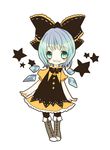  bad_id bad_pixiv_id blue_eyes blue_hair blush bow cirno grin hair_bow halloween ice lowres mogu_(lollysweet) smile solo star touhou wings 