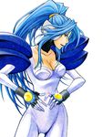  bad_id bad_pixiv_id blue_eyes blue_hair bodysuit breasts chris_ryan gloves kei_(pixiv829811) large_breasts long_hair lowres pauldrons ponytail profile psychic_force solo 