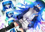  aqua_eyes bad_id bad_pixiv_id bar_censor black_skirt blue_hair censored covering_mouth ene_(kagerou_project) hands_in_pockets hatsune_miku highres jacket kagerou_project long_hair miniskirt open_mouth pantyhose pleated_skirt saya7 skirt solo vocaloid 