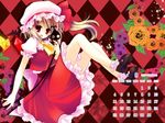  ascot blonde_hair blush calendar_(medium) fang flandre_scarlet flower frilled_skirt frills hat laevatein long_hair medium_skirt open_mouth red_eyes red_skirt rinka_(ri_ko) rose september short_hair side_ponytail skirt skirt_set smile solo touhou wings 