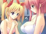  2girls blonde_hair bra breast_envy breasts game_cg large_breasts morisaki_nao multiple_girls nitta_aki original red_hair soul_link underwear 