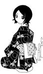  black_hair candle greyscale hitou_nami japanese_clothes kumeta_kouji looking_back monochrome normal official_art sayonara_zetsubou_sensei seiza simple_background sitting solo 