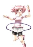  alternate_costume bike_shorts hoop hula_hoop kamekichi27 kaname_madoka mahou_shoujo_madoka_magica open_mouth pink_eyes pink_hair short_twintails solo sweat sweatband twintails 