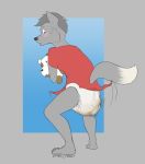 anthro biped canine character_request diaper feces feet humanoid_feet male mammal messy_diaper pooping scat smallcircles soiling solo sweat wolf 