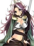  angela_(seiken_densetsu_3) armor bad_id bad_pixiv_id black_legwear blue_eyes blush breasts cape cleavage elbow_gloves gloves hat large_breasts legs long_hair looking_at_viewer magus_(seiken_densetsu_3) navel pointy_ears purple_hair seiken_densetsu seiken_densetsu_3 simple_background sitting smile solo spread_legs staff thighhighs thighs wariza weapon yui_tooru 