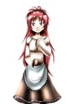  alternate_costume apron blush bow collarbone dress fang fish hair_bow kamekichi27 long_hair mahou_shoujo_madoka_magica ponytail red_eyes red_hair sakura_kyouko solo 