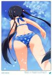  2011 absurdres ass back bikini black_hair dated day errant from_behind from_below highres k-on! long_hair nakano_azusa outdoors polka_dot polka_dot_bikini polka_dot_swimsuit solo swimsuit translation_request trefoil twintails 