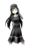  akemi_homura alternate_costume black_hair collarbone dress elbow_gloves gloves hairband kamekichi27 long_hair mahou_shoujo_madoka_magica purple_eyes solo 