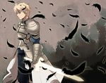  armor arthur_pendragon_(fate) bad_id bad_pixiv_id blonde_hair fate/prototype fate/stay_night fate_(series) feathers green_eyes hanbu male_focus prototype saver solo sword weapon 