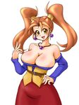  areola_slip areolae arm_up artist_request belt blush breasts brown_hair character_request cleavage corset dragon_quest dragon_quest_viii dress earrings hand_on_hip hips jessica_albert jewelry large_breasts long_hair necklace open_mouth ryoi smile square_enix twintails yellow_eyes 