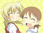  ^_^ aioi_yuuko aozora_(syun8823) bad_id bad_pixiv_id blonde_hair brown_hair closed_eyes crossover hidamari_sketch miyako multiple_girls nichijou school_uniform short_hair smile tokisadame_school_uniform 