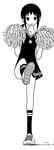  black_hair cheerleader eyebrows greyscale kaga_ai kumeta_kouji leg_up monochrome official_art pom_poms sayonara_zetsubou_sensei simple_background solo tube_socks 