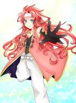  belt blue_eyes gem gloves headband jewel long_hair male male_focus reaching_out red_hair solo tales_of_(series) tales_of_symphonia 