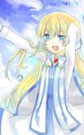  :d blonde_hair blue_eyes blush colette_brunel collet_brunel gem jewel jewelry long_hair necklace open_mouth smile solo tales_of_(series) tales_of_symphonia 