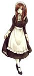  brown_hair fuuka_(fukasheu) green_eyes long_hair looking_at_viewer maid maid_headdress original simple_background solo white_background 