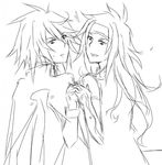  2boys :d hand_holding heart kratos_aurion long_hair multiple_boys open_mouth short_hair smile sweat tales_of_(series) tales_of_symphonia zelos_wilder 