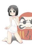  apron apron_lift bare_shoulders barefoot black_eyes black_hair collarbone covered_nipples daruma_doll flat_chest hand_on_own_chest kneeling naked_apron nichijou satou_santouhei shadow shinonome_nano short_hair solo 