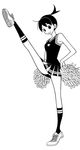  black_hair cheerleader greyscale kumeta_kouji leg_up monochrome official_art ookusa_manami panties pom_poms ponytail sayonara_zetsubou_sensei short_hair simple_background solo tube_socks underwear 