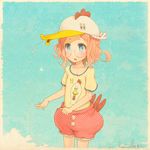  animal_hat awakumo bad_id bad_pixiv_id blue_eyes chicken_costume freckles glasses hat messy_hair original pink_hair solo 