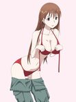  bikini breasts brown_eyes brown_hair cleavage kamisama_dolls large_breasts navel ribonzu shiba_hibino solo swimsuit undressing unfastened 