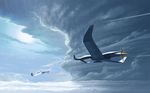  airplane bad_id bad_pixiv_id canards cloud condensation_trail day gugu_(monkey) no_humans original propeller realistic scenery science_fiction sky sun 