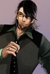 bespectacled brown_eyes brown_hair facial_hair fact glasses gradient gradient_background kaburagi_t_kotetsu male_focus necktie solo stubble tiger_&amp;_bunny 