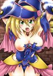  areolae blonde_hair blush_stickers breasts dark_magician_girl duel_monster green_hair hat large_breasts nipples open_mouth pentacle pentagram segami_daisuke solo torn_clothes yuu-gi-ou yuu-gi-ou_duel_monsters 