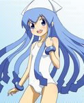  blue_eyes blue_hair ikamusume kikan_(kima) long_hair one-piece_swimsuit shinryaku!_ikamusume solo swimsuit white_swimsuit 