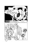  bat_wings bow cirno cirno-nee comic engrish fairy_wings greyscale hair_bow hat highres middle_finger mikazuki_neko monochrome multiple_girls ranguage remilia_scarlet short_hair smile swimsuit touhou translated wings 