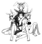  4girls ;3 ^_^ alternate_costume animal_ears axis_powers_hetalia babydoll bare_shoulders barefoot belgium_(hetalia) bikini bikini_skirt blush breasts bunny_ears chest cleavage closed_eyes extra_ears feet fingernails frilled_bikini frills greyscale hair_ornament hair_ribbon hairband hairclip halterneck happy harem hug joy88 knees_together_feet_apart knees_touching liechtenstein_(hetalia) lingerie looking_at_viewer medium_breasts monochrome multiple_girls one_eye_closed ribbon seychelles_(hetalia) short_hair simple_background sitting smile spain_(hetalia) swimsuit toenails twintails ukraine_(hetalia) underwear 