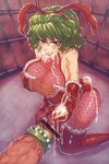  animal_ears artist_request bare_shoulders breasts bunny_ears bunny_suit bunnysuit bursting_breasts censored cum cum_on_face facial fishnets gloves green_hair kazami_yuuka naughty-face naughty_face penis red_eyes thighhighs touhou veins youkai 