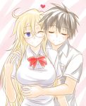  1girl ben-tou blonde_hair closed_eyes couple cousins hetero hug long_hair satou_you shaga_ayame smile watarui 