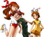  2girls boy brown_eyes brown_hair capcom darkstalkers huitzil midnight_bliss multiple_girls open_mouth panties phobos_(vampire) short_hair underwear vampire_(game) 