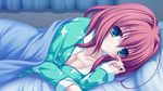  bed cleavage game_cg green_eyes hayami_mai lunaris_filia mikagami_mamizu pajamas red_hair short_hair whirlpool 