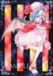  :d acrylic_paint_(medium) bad_id bad_pixiv_id bat_wings blue_hair bow brooch fang frilled_skirt frills hat hat_ribbon highres jewelry medium_skirt open_mouth pink_skirt pointy_ears red_eyes remilia_scarlet ribbon ribbon-trimmed_skirt ribbon_trim sample short_hair skirt skirt_set smile solo touhou traditional_media tsubugaai wings 