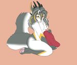  collaboration cute female hindpaw horn hybrid katski kneeling nude obsidian_(character) paws red_eyes shy solo valicyn 