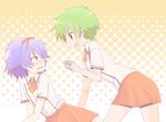  baka_to_test_to_shoukanjuu blush couple crossdressing green_hair hetero hi_(pixiv3599509) kudou_aiko multiple_boys school_uniform short_hair tsuchiya_kouta 