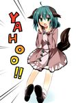  ahoge animal_ears bad_id bad_pixiv_id fujishiro_emyu green_eyes green_hair kasodani_kyouko screaming solo tail touhou yahoo 